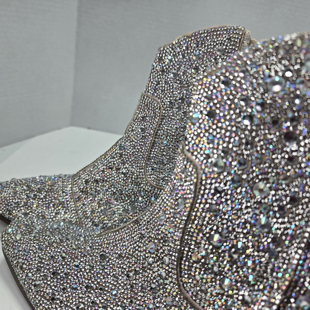 Sincerely Jules Silver Rhinestone Shimmering Cowboy Cowgirl Ankle Booties Size 7 - Picture 13 of 14